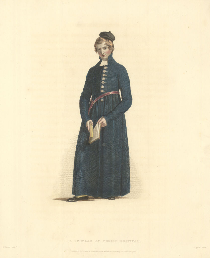 A Scholar of Christ's Hospital School. Ackermann's schools 1816 old print